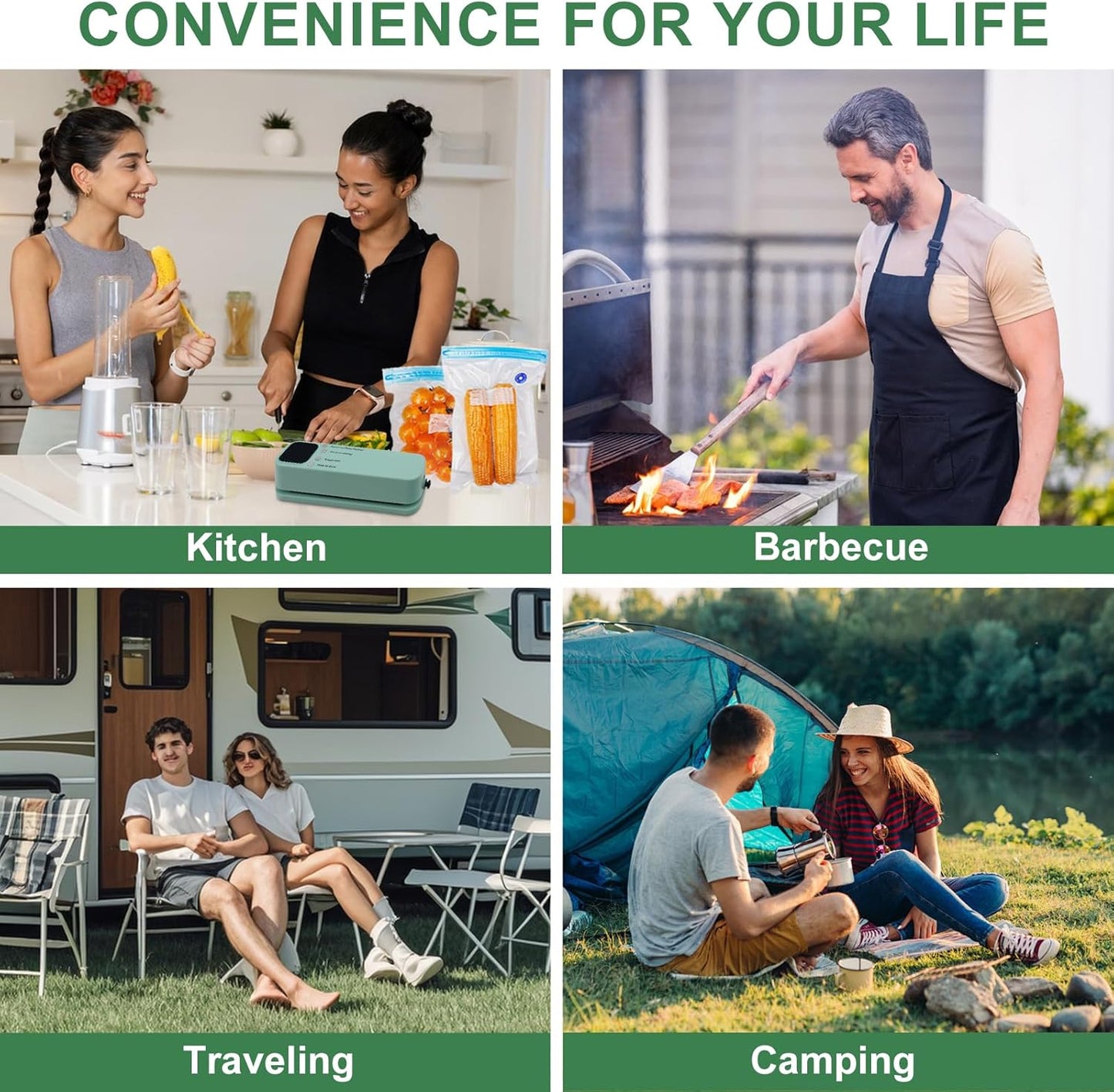 Mini Vacuum Sealer for Food, 3 in 1 Portable Vacuum Food Sealer Machine with 15 Vacuum Bags, Wet and Dry Use, Digital Countdown Timer, Ideal for Home Kitchen and Travel Use